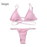 2018 New Prue Pink Women Sexy Bikinis Set Push-Up Padded Triangle Bra Thong Bottom Bandage Swimwear Summer Women Beach Bathing