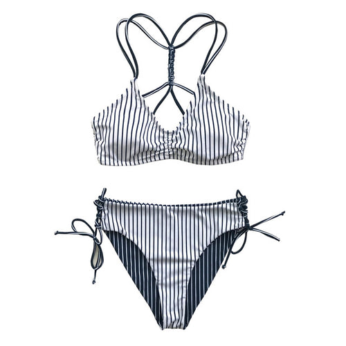 CUPSHE Red White Stripe Strappy Bikini Sets Sexy Reversible Bottom Swimsuit Two Pieces Swimwear Women 2020 Beach Bathing Suits