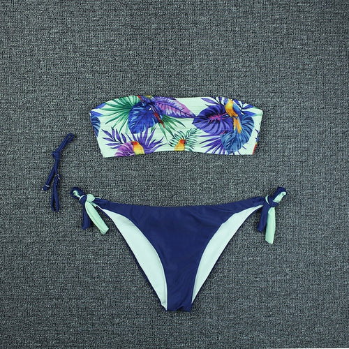 Sexy Bikini 2020 New Tube Top Print Floral Swimwear Women Beachweawr Bathing Swimsuit Bikini Set Two Piece Suits Biqiuni Summer