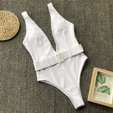 Peachtan Maillot de bain femme 2020 swimwear Women bodysuits One-pieces swimsuit High cut monokini Deep v-neck bikini push up