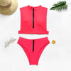 Long sleeve bikini 2020 Neon Pink Zipper bodysuits one-piece swimwear women Turtleneck swimsuit female High cut monokini biquini