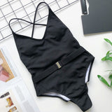 Brazilian woman swimsuit one piece monokini 2020 High cut  black bikini thong bodysuits swimwear women Push up belt bathers new