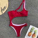 2018 Sexy One Shoulder Bikini Hollow Out Swimwear Women One Piece Swimsuit Women Bathing Suit Push Up Padded Monokini Beachwear