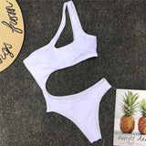 2018 Sexy One Shoulder Bikini Hollow Out Swimwear Women One Piece Swimsuit Women Bathing Suit Push Up Padded Monokini Beachwear