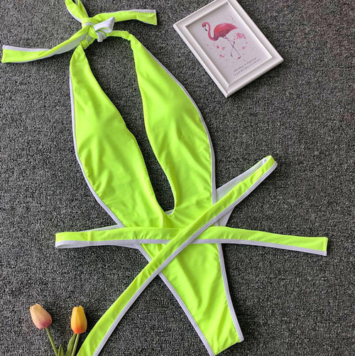 In-X Bandage one piece swimsuit female Thong bikini 2020 Sexy v-neck swimwear women biquinis Neon high cut monokini Beach wear