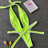 In-X Bandage one piece swimsuit female Thong bikini 2020 Sexy v-neck swimwear women biquinis Neon high cut monokini Beach wear