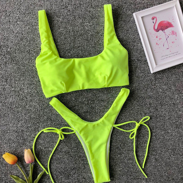 In-X Bandage one piece swimsuit female Thong bikini 2020 Sexy v-neck swimwear women biquinis Neon high cut monokini Beach wear