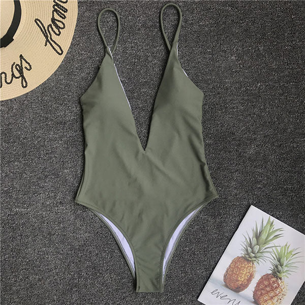 One Piece Swimwear Women 2019 Sexy Deep V Neck Swimsuit Push Up Biquini Solid Backless Monokini Halter Thong Bikini Bathing Suit