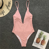 One Piece Swimwear Women 2019 Sexy Deep V Neck Swimsuit Push Up Biquini Solid Backless Monokini Halter Thong Bikini Bathing Suit