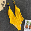 One Piece Swimwear Women 2019 Sexy Deep V Neck Swimsuit Push Up Biquini Solid Backless Monokini Halter Thong Bikini Bathing Suit