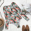 Summer 2020 Leaves print swimsuit female Long sleeve sexy bikini Brazilian one piece bodysuit Push up swimwear women monokini