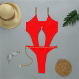 Sexy thong bikini 2020 Push up swimwear women High cut bodysuits one-piece swimsuit female Ring monokini Deep v-neck bathers new