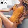 In-X Lace up sexy bikini 2020 Push up one piece swimsuit female monokini string yellow swimwear women one-piece suits Swim suit