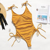 In-X Lace up sexy bikini 2020 Push up one piece swimsuit female monokini string yellow swimwear women one-piece suits Swim suit