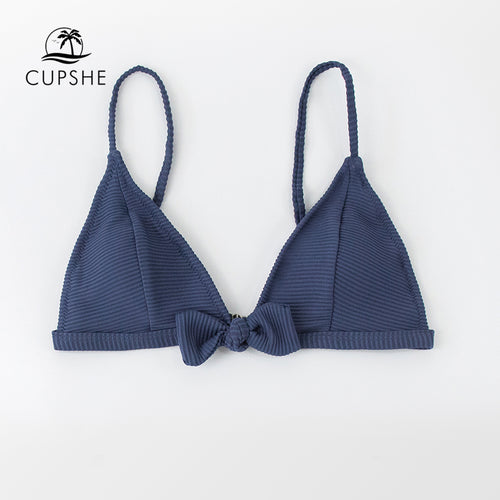 CUPSHE Solid Blue Bow-knot Triangle Bikini Top Women Sexy Single Padded Bra Sports Tank Top 2020 Swimwear Bathing Bra Top