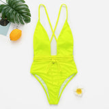 Halter neon bikini deep v-neck bathing suit women monokini String sexy swimsuit one piece bodysuits High cut swimwear women 2020