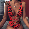 Red leopard Brazilian swimsuit one piece Plus size sexy bikini 2020 Push up swimwear women string monokini High cut bathing suit