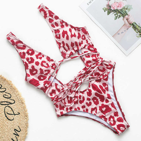 Red leopard Brazilian swimsuit one piece Plus size sexy bikini 2020 Push up swimwear women string monokini High cut bathing suit