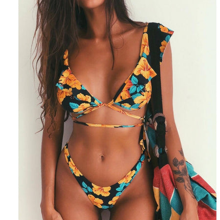 In-X Leopard swimsuit 3 pieces bandage sexy bikini  2020 Bandeau swimwear women Mesh crop top Bathing suit women bathers Biquini