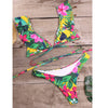 Women Bandeau Bikini Sets Push Up Bra Tops Thong Bottoms Swimwear Swimsuit Set Bandage Ruffles lace Up Floral Print