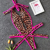 Peachtan Leopard print one piece swimsuit female Deep v-neck bikini 2020 Bandage bathing suit monokini swimwear women bathers