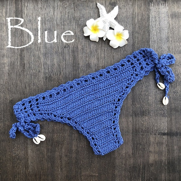 Women Sport Sexy Bikini Thong Handmade Crochet Swimwear Bikini Bottom Hollow-out Low Waist Bathing Suit