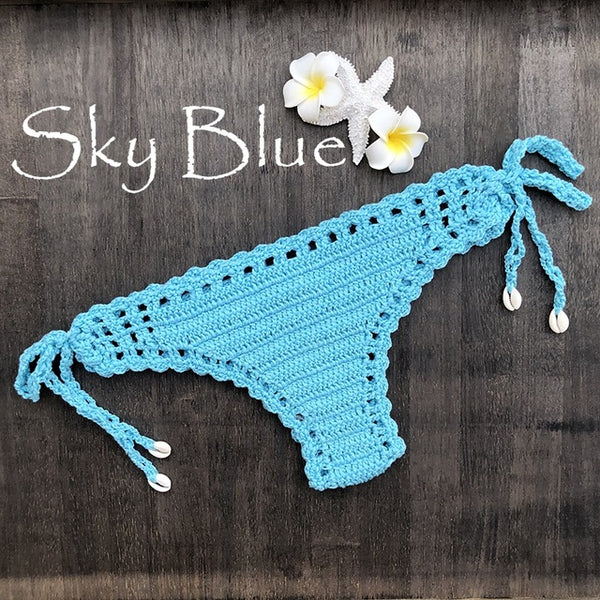 Women Sport Sexy Bikini Thong Handmade Crochet Swimwear Bikini Bottom Hollow-out Low Waist Bathing Suit