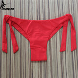 2020 Sexy Solid Thong Bikini Brazilian Cut Swimwear Women Bottom Adjustable Briefs Swimsuit Panties Underwear Thong Bathing Suit