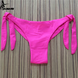 2020 Sexy Solid Thong Bikini Brazilian Cut Swimwear Women Bottom Adjustable Briefs Swimsuit Panties Underwear Thong Bathing Suit