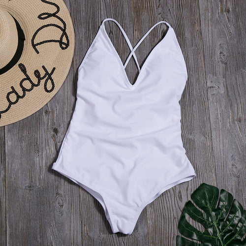 Women Solid Bikinis Sexy Bandage One Piece Backless Swimsuit Female Bathing Suits Bodysuit Beach Wear New Swim Suit Monokini