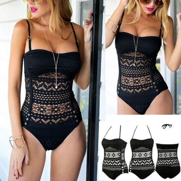 Plus Size 3XL Women One Piece Swimsuit Sexy 2020 Black Hollow Swimwear Solid Bodysuit Female Bathing Monokini Summer Beach Suit