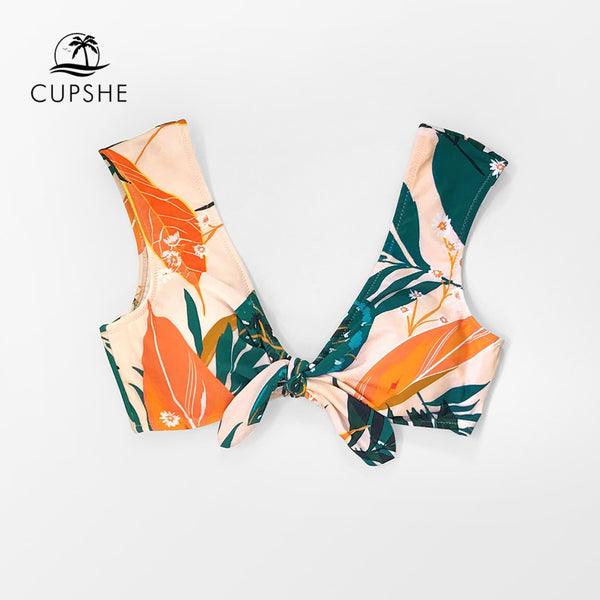 CUPSHE Orange Floral Bow-knot Bikini Top Women Sexy Single Padded Bra Sporty Top 2020 Girls Summer Swimwear Bathing Bra Top