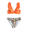 CUPSHE Orange Ruffle Bikini Sets With Floral Bottom Sexy Swimsuit Two Pieces Swimwear Women 2020 Beach Bathing Suit Biquinis